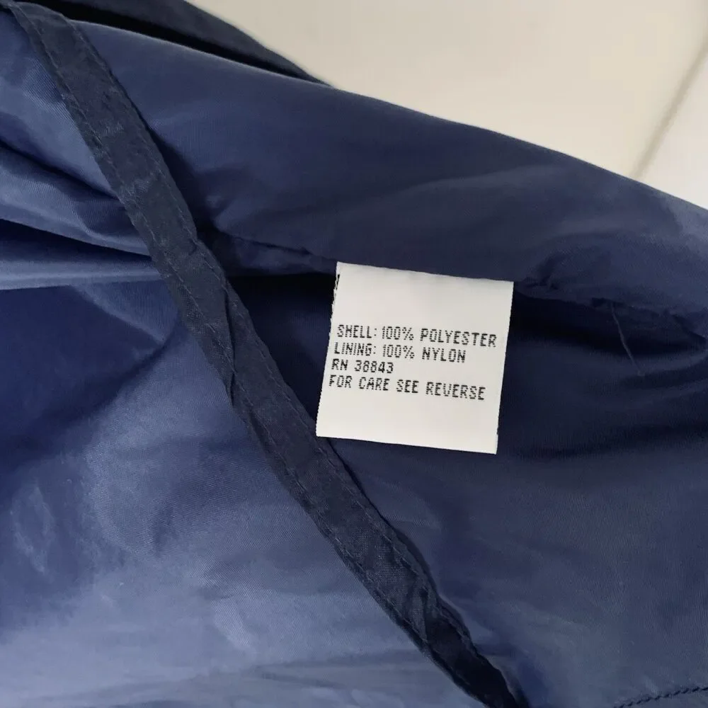Vintage Izzi Activewear Jacket Women M Navy Blue Windbreaker Hood Cinch Waist 90